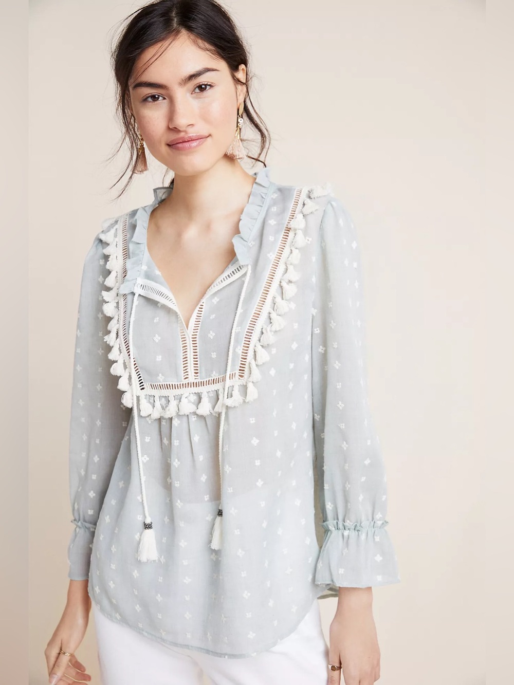 Maeve Anthropologie Sawyer Tassel Peasant Top - Picture 5 of 7